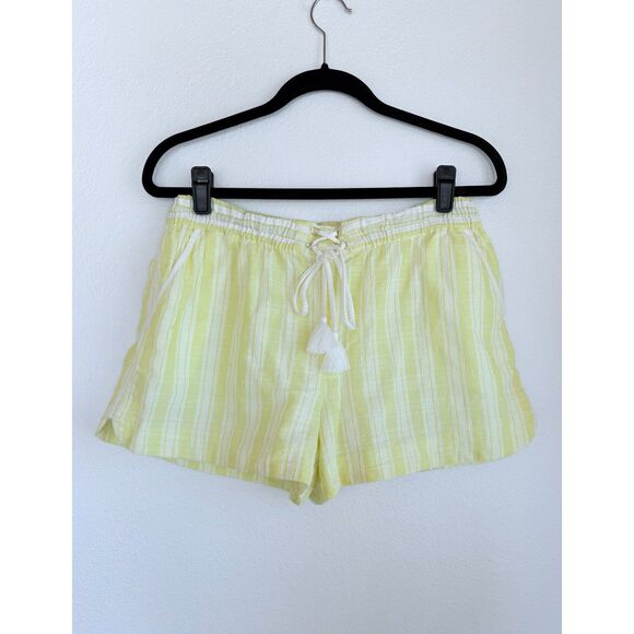 Anthropologie Elevenses Tasseled Dobby Tie Waist Shorts in Yellow & White Stripe - Picture 7 of 11